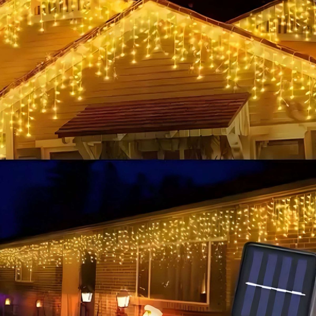 GENERICO - LUCES NAVIDAD AMARILLA TIPO CASCADA LUZ SOLAR 10 mt