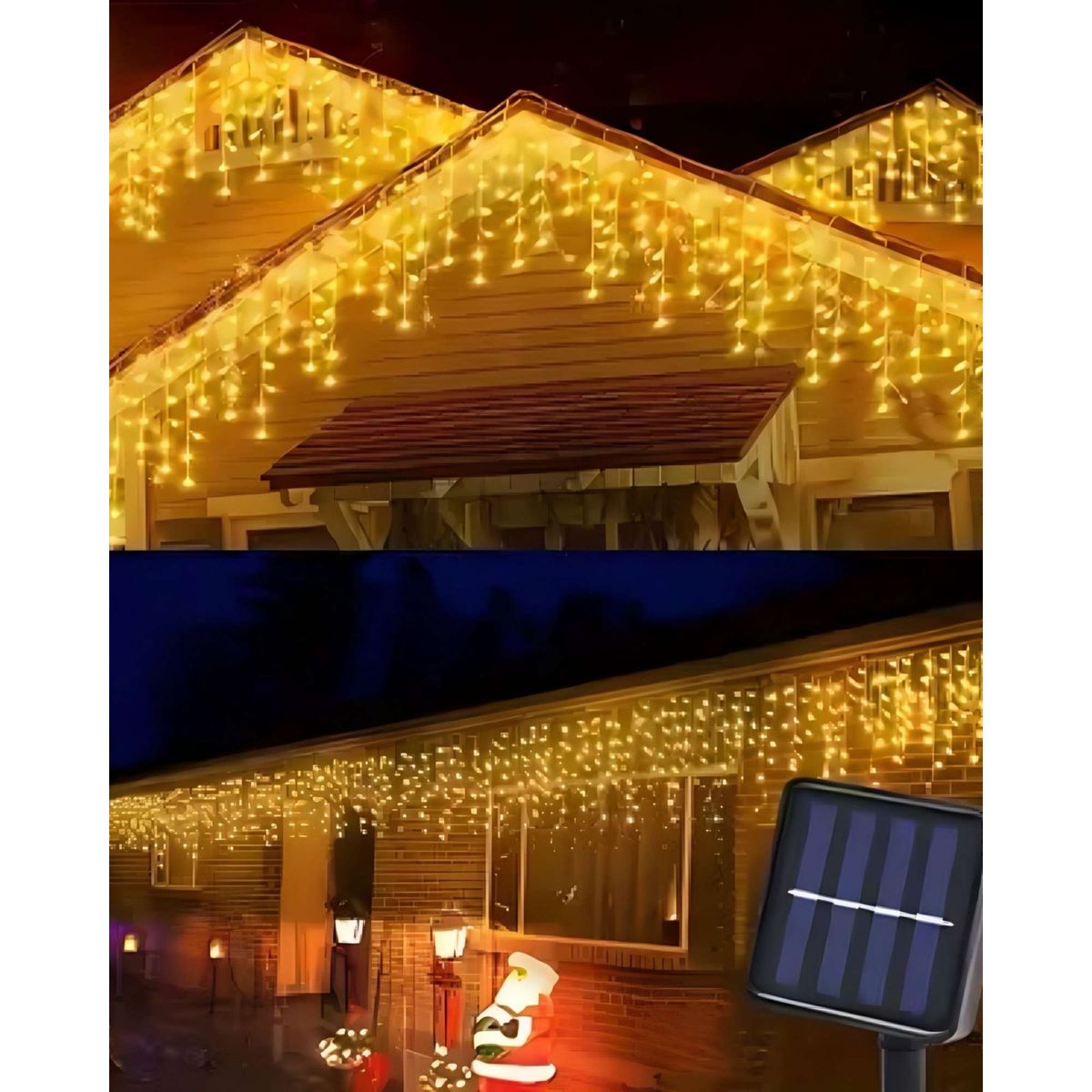 GENERICO - LUCES NAVIDAD AMARILLA TIPO CASCADA LUZ SOLAR 10 mt