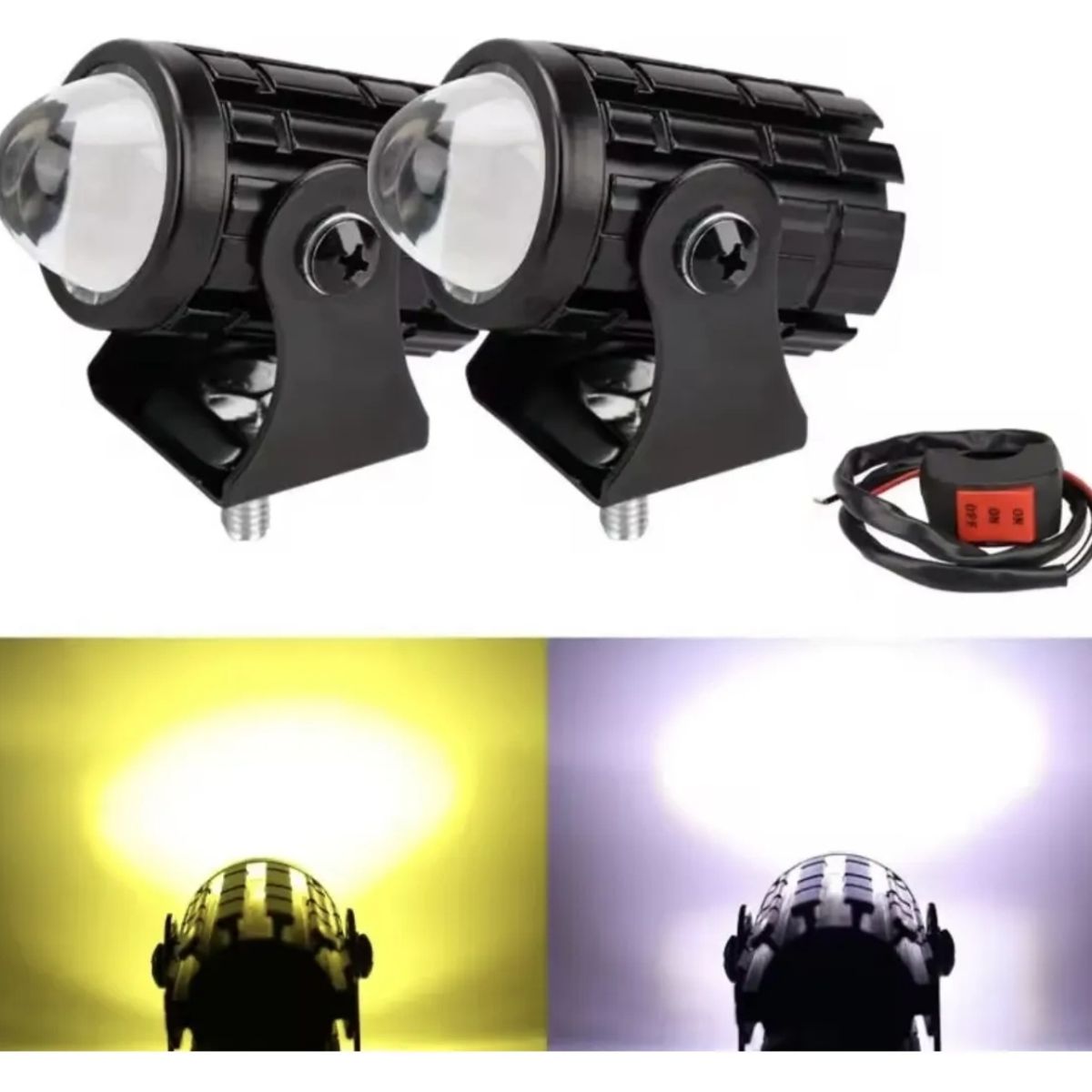 GENERICO - Par Neblineros Lupa Led para moto Duo Color 12v + Switch