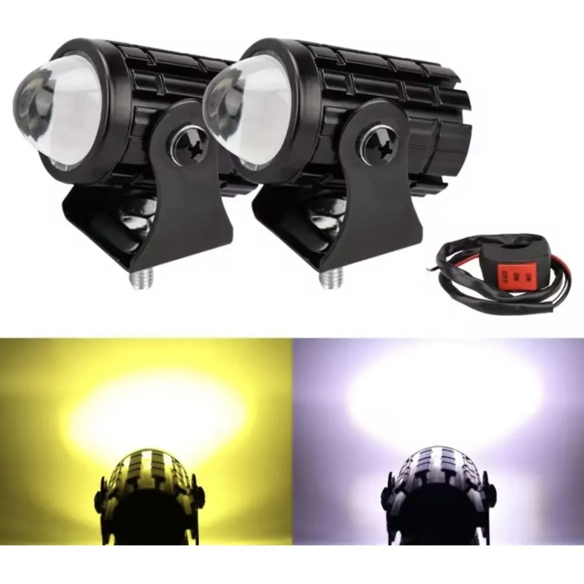 GENERICO - Par Neblineros Lupa Led para moto Duo Color 12v + Switch