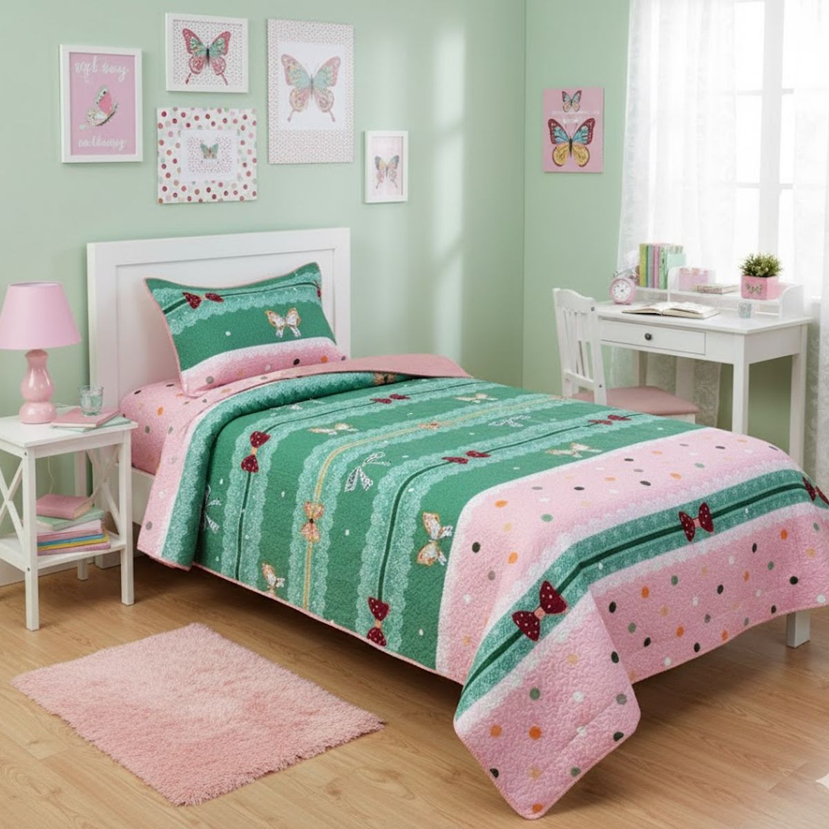 GENERICO - CUBRECAMA QUILT DE VERANO DELGADO DISEÑO LAZOS 1.5 PLAZA