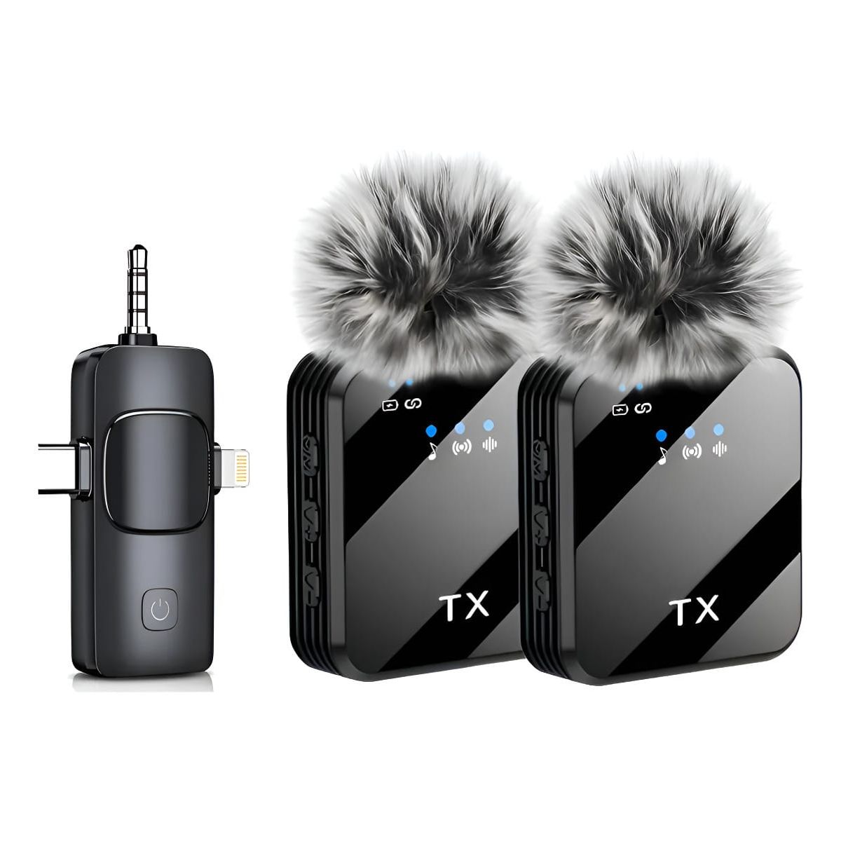 GENERICO - Pack 2 Microfonos Inalambrico Dual Para Iphone Y Android Negro