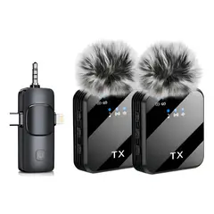 GENERICO - Pack 2 Microfonos Inalambrico Dual Para Iphone Y Android Negro