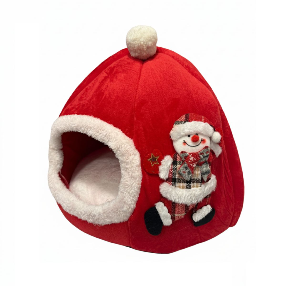 GENERICO - CAMA MASCOTA NIDO MUÑECO DE NIEVE COLOR ROJO