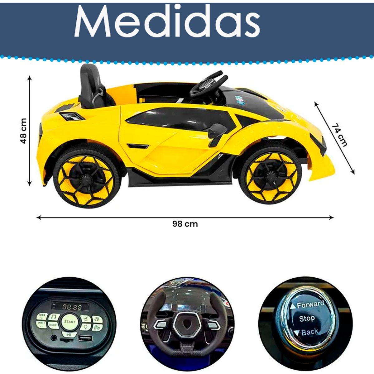 HOMEBRANDT - Auto Electrico Montable Lamborghini Boton De Reversa 6kmh Amarillo