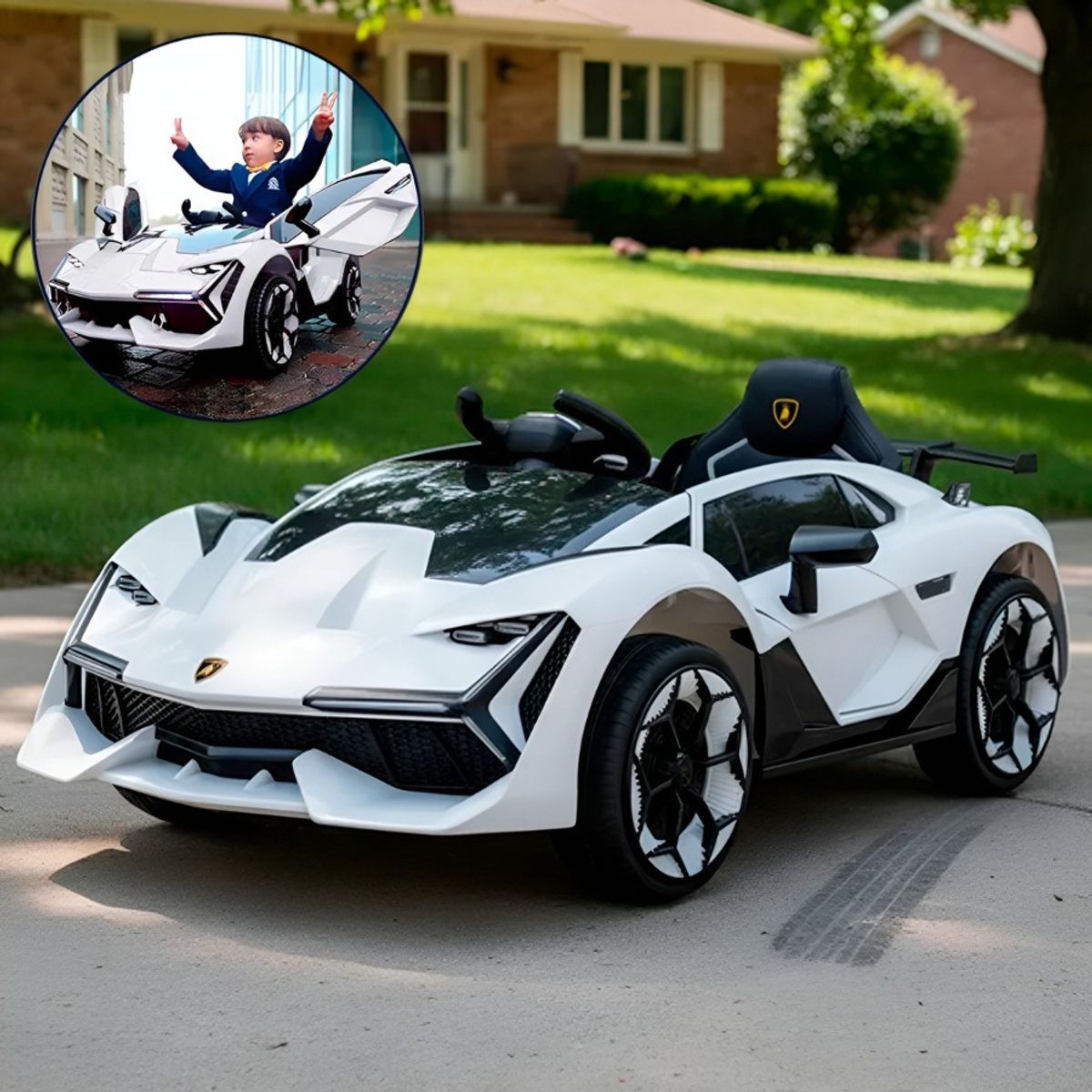 HOMEBRANDT - Auto Electrico Montable Lamborghini Boton De Reversa 6kmh Blanco