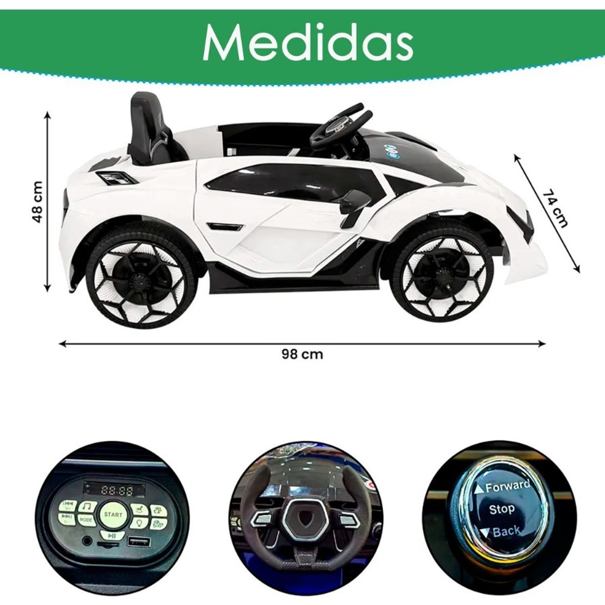 HOMEBRANDT - Auto Electrico Montable Lamborghini Boton De Reversa 6kmh Blanco