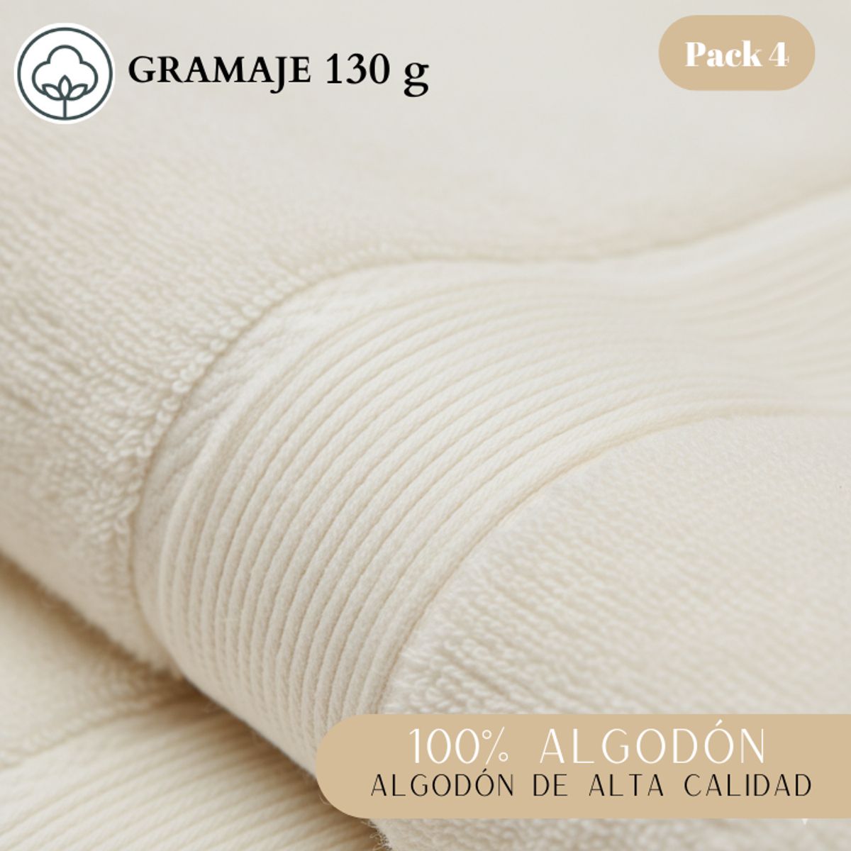 GARSIL - Pack 4 Toallas De Mano Visita Blanco Crudo Algodon Hotel Spa 75x34 Cm