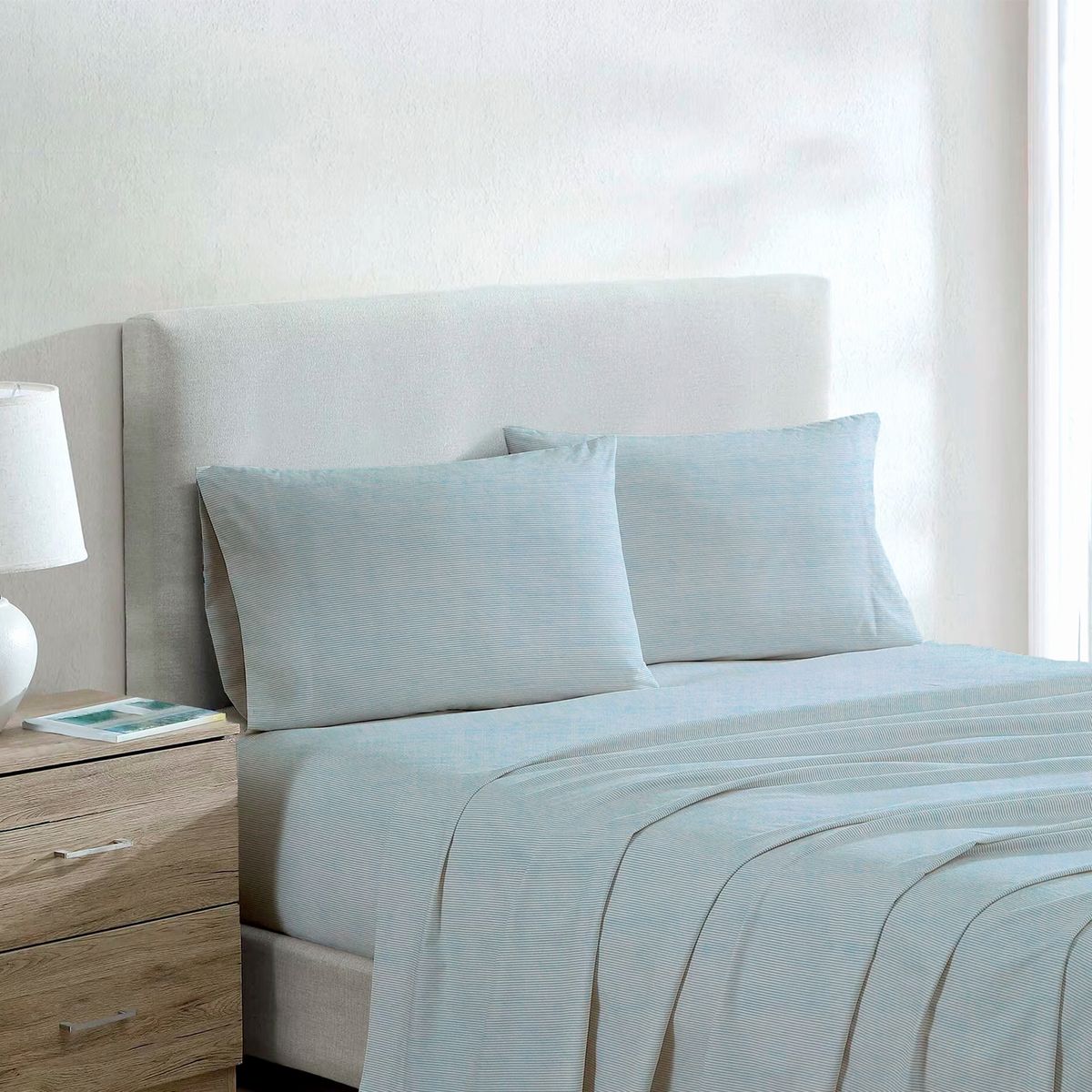 NAUTICA - Juego de sábanas Nautica 4 piezas microfibra king tonos celeste