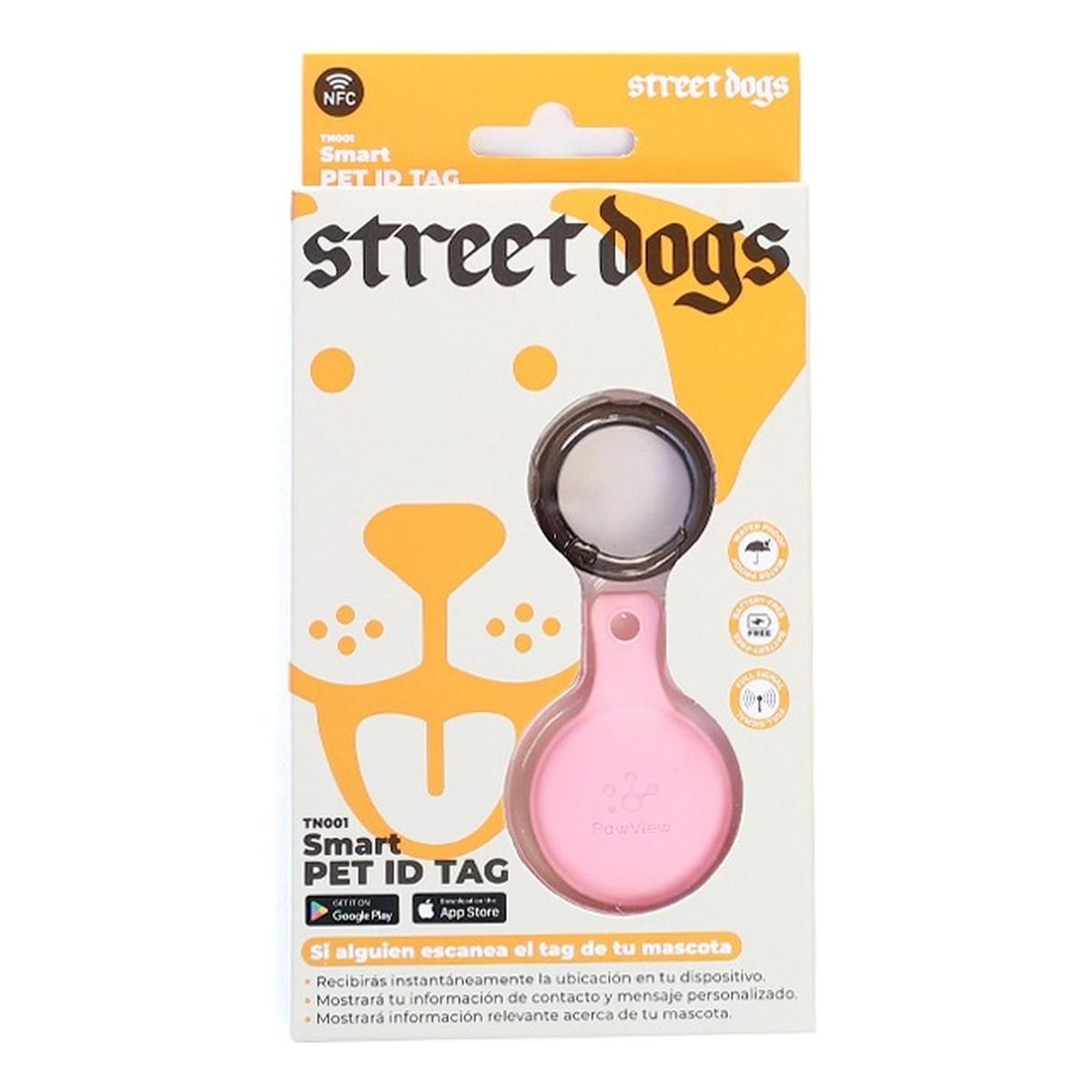 STREET DOGS - Street Dogs Placa Identificación Inteligente Colgante Perros - Rosa