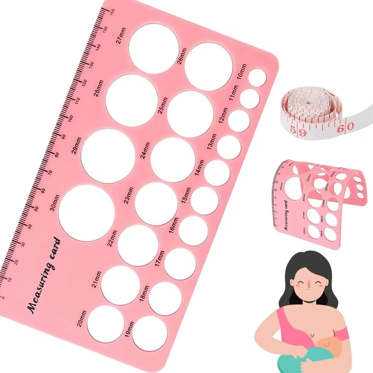 GENERICO - Regla Medidora Talla Pezones Mas 3 Insertos Extractor Leche