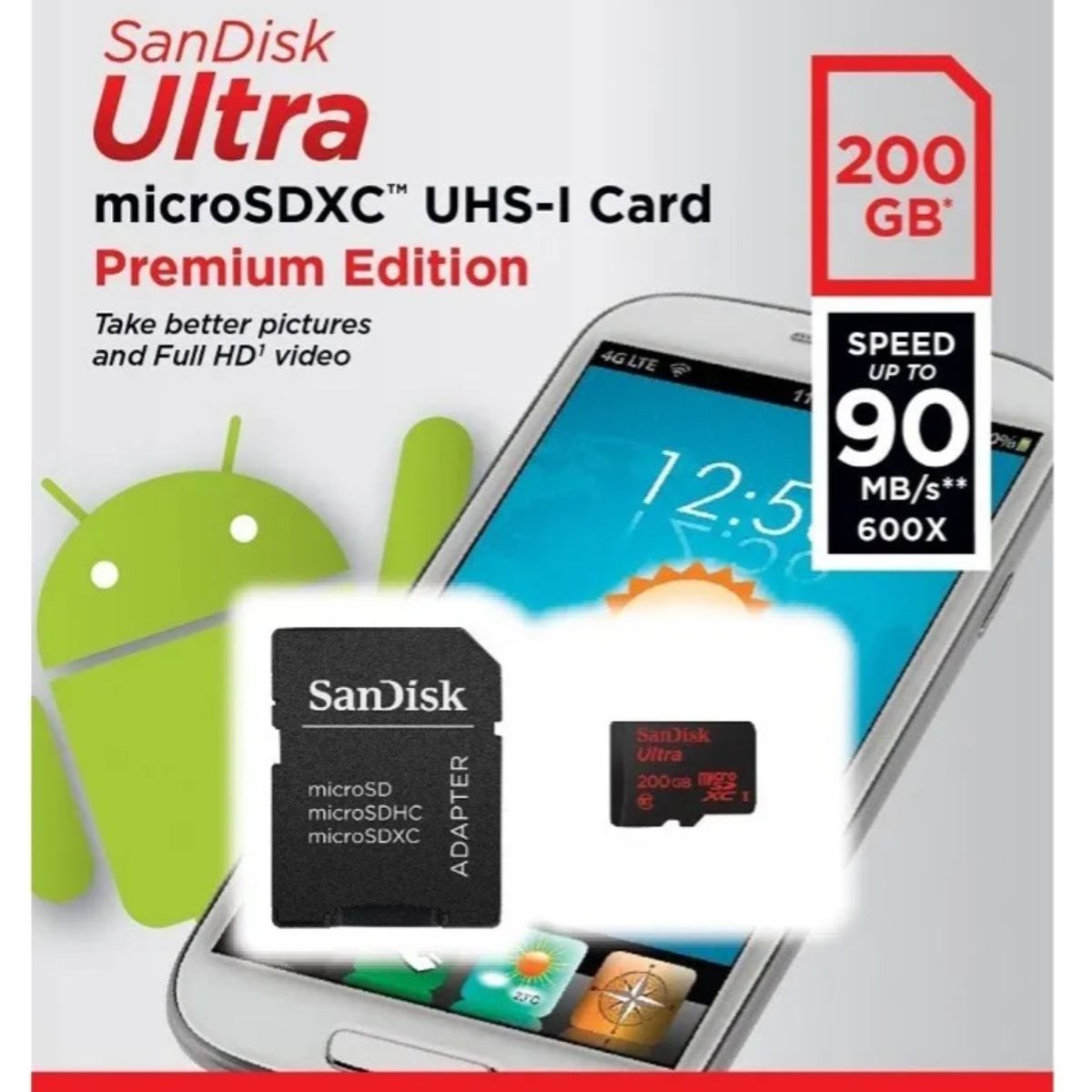 SANDISK - Memoria Micro Sd 200gb Sandisk Full Hd 1080p 90mbs 600X