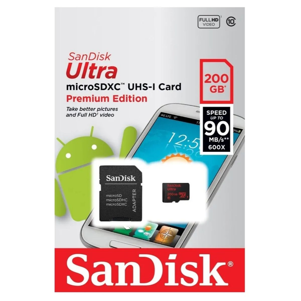 SANDISK - Memoria Micro Sd 200gb Sandisk Full Hd 1080p 90mbs 600X
