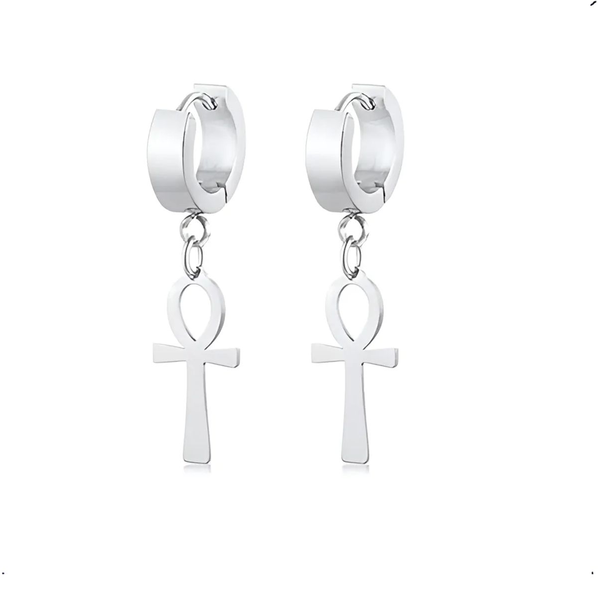 GENERICO - Aros Punk Cruz Egipcia Silver Hombre Mujer Moda Royal Madriz