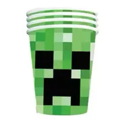 GENERICO - Pack 10 Vasos Diseño Creeper Minecraft Cumpleaños Cotillon
