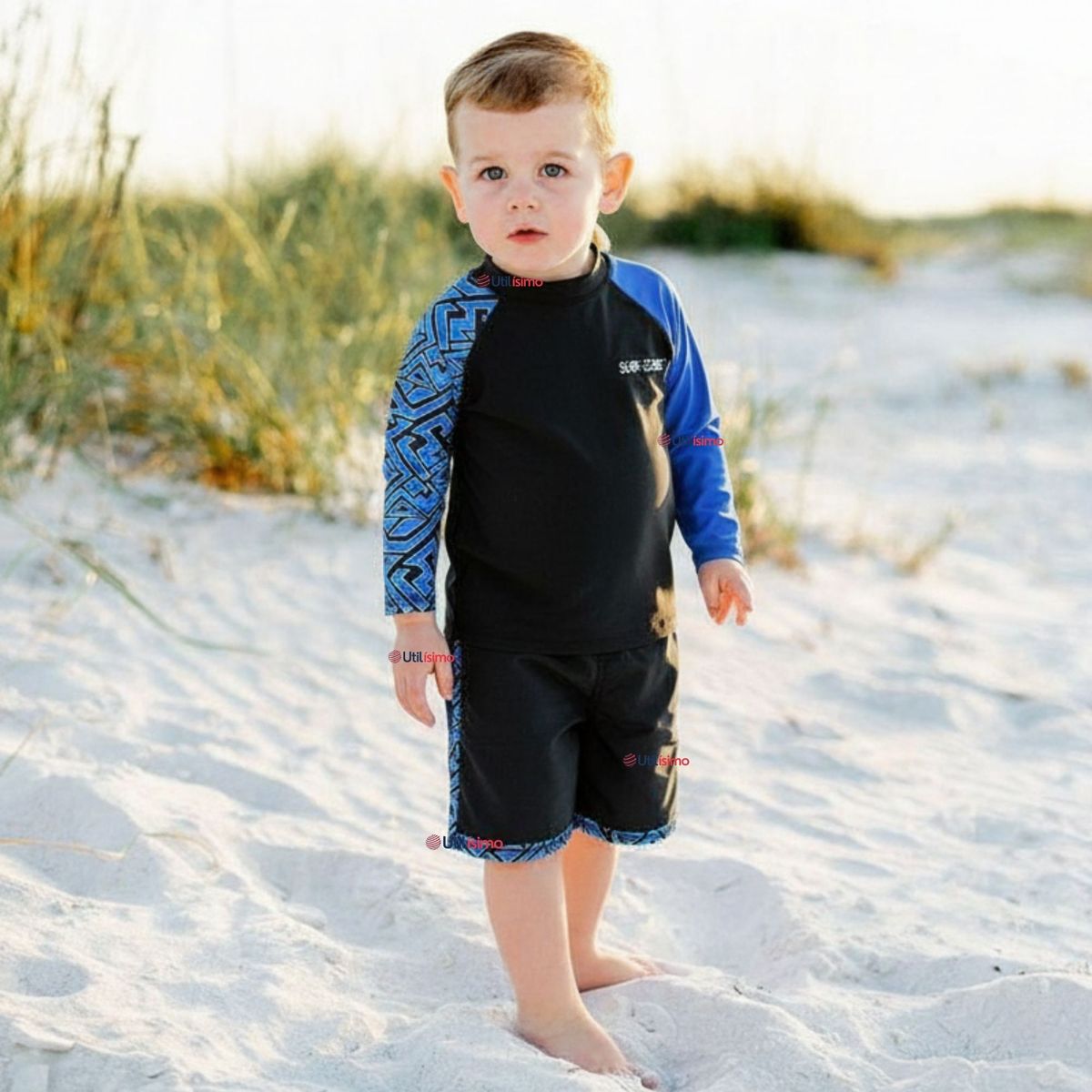 JUMP KIDS - Traje de Baño Manga Larga Pantalón Corto 2 Piezas Corte Split Niño 3 a 11 años Black