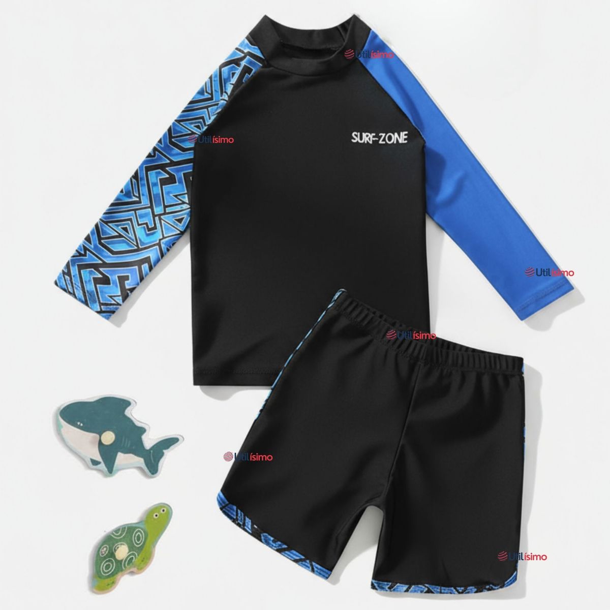 JUMP KIDS - Traje de Baño Manga Larga Pantalón Corto 2 Piezas Corte Split Niño 3 a 11 años Black