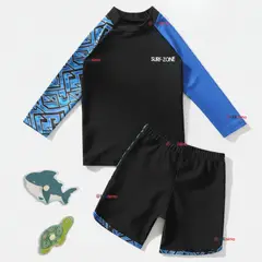 JUMP KIDS - Traje de Baño Manga Larga Pantalón Corto 2 Piezas Corte Split Niño 3 a 11 años Black