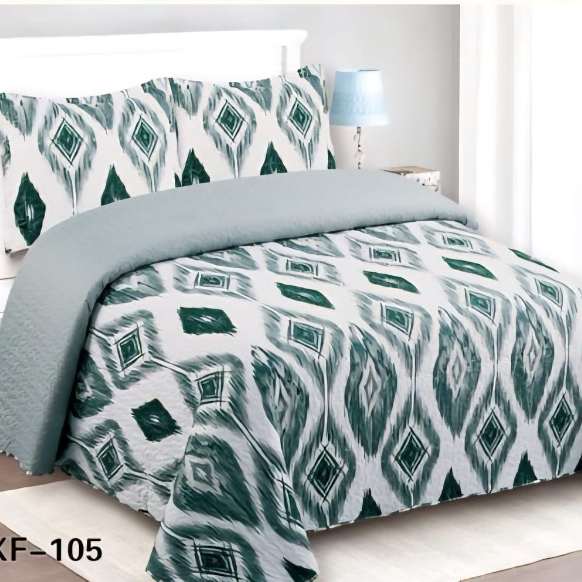 GENERICO - Cubrecama Quilt 2 plazas verde geometrico