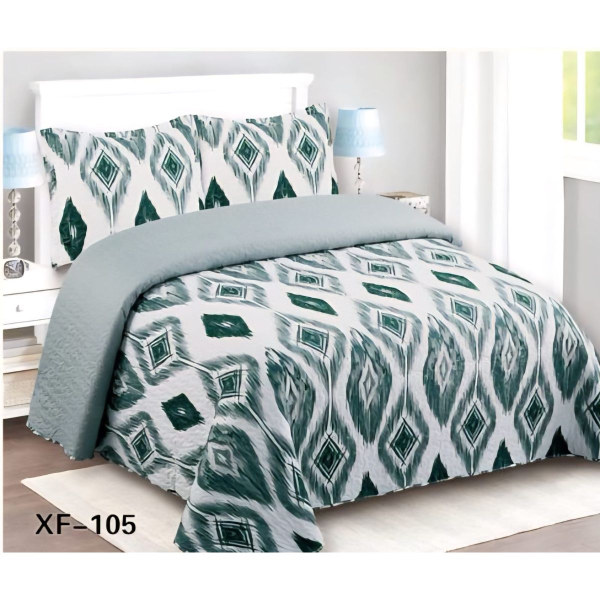 GENERICO - Cubrecama Quilt 2 plazas verde geometrico