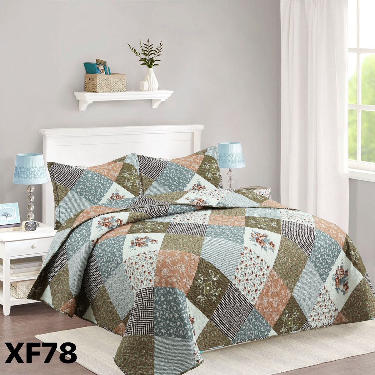 GENERICO - Cubrecama Quilt 2 plazas verde cuadrados