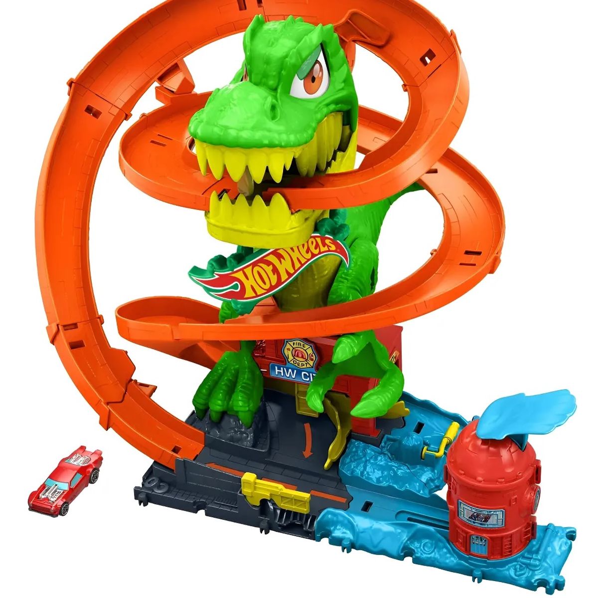 HOT WHEELS - Hot Wheels City Pista T-rex Vs Estación De Bomberos Multicolor