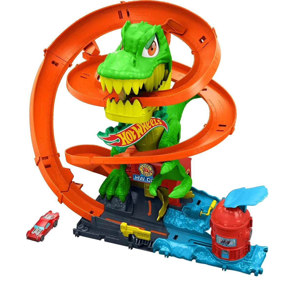 HOT WHEELS - Hot Wheels City Pista T-rex Vs Estación De Bomberos Multicolor
