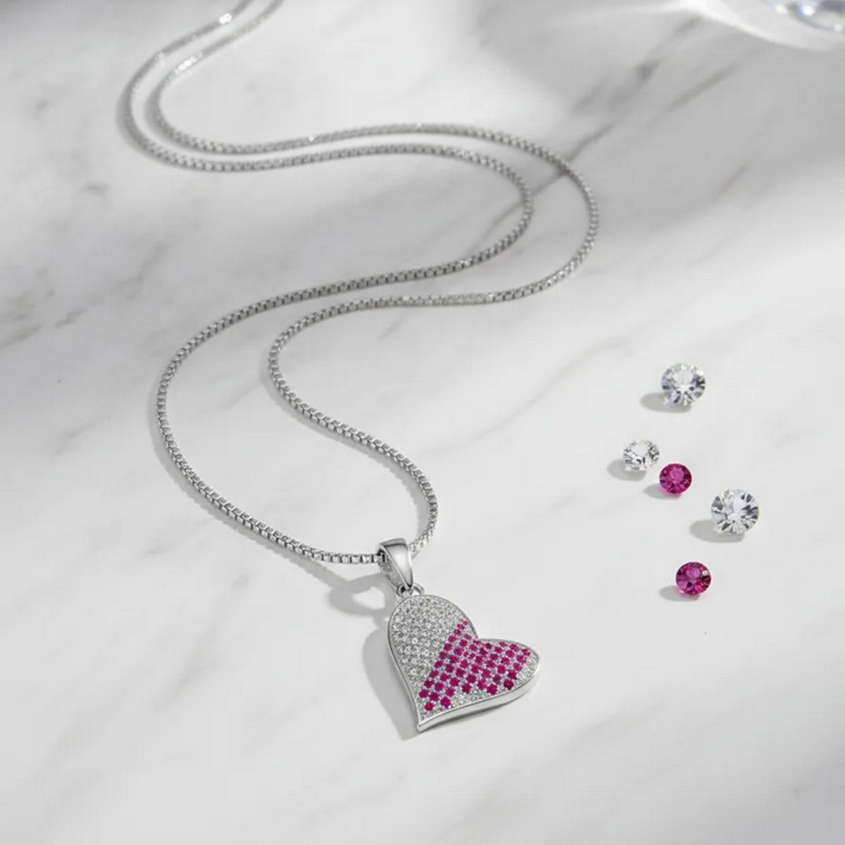 VOUSEZ - Collar plata 925 corazón rosa mujer joya
