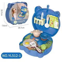 GENERICO - Set de Cocina Juguete Portátil 12 Piezas - Bolso Gato Azul - Mini Chef