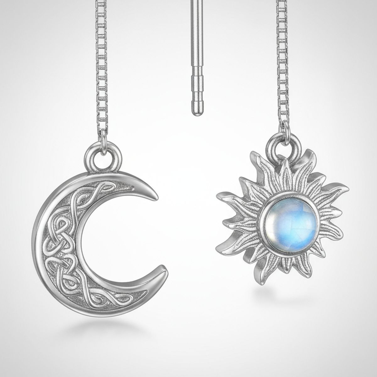 GENERICO - Aros largos sol luna nudo de bruja plata 925 joya juvenil mujer