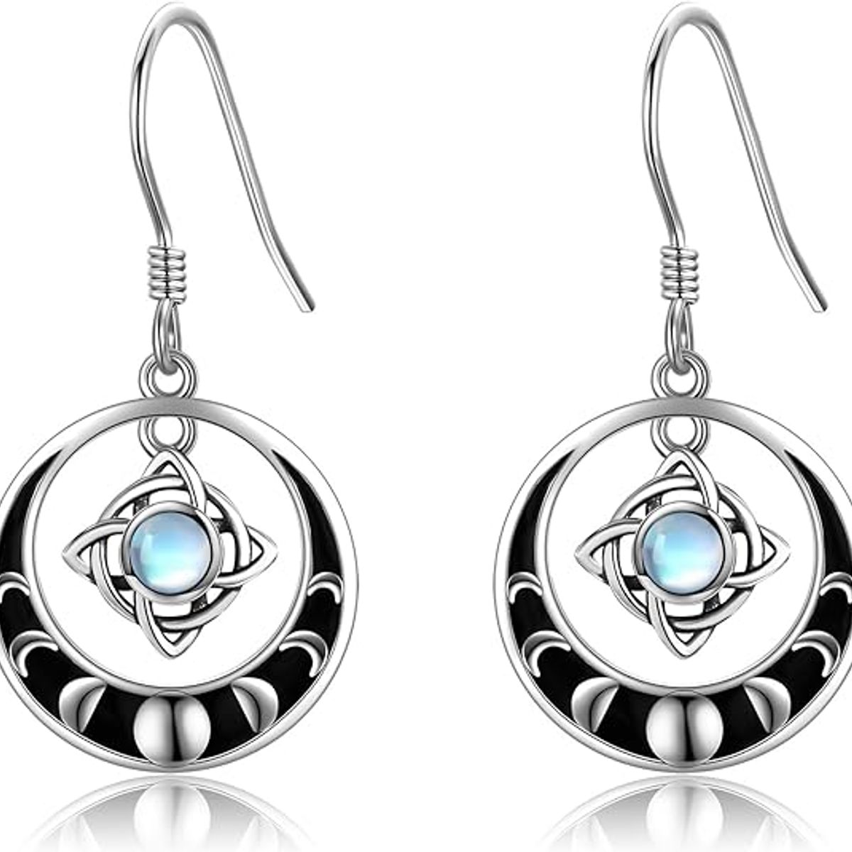 GENERICO - Aros nudo de bruja triqueta piedra luna plata 925 joya mujer