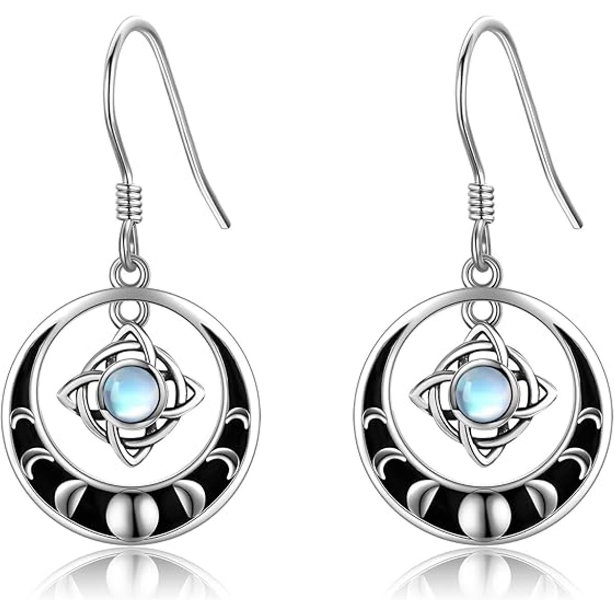 GENERICO - Aros nudo de bruja triqueta piedra luna plata 925 joya mujer