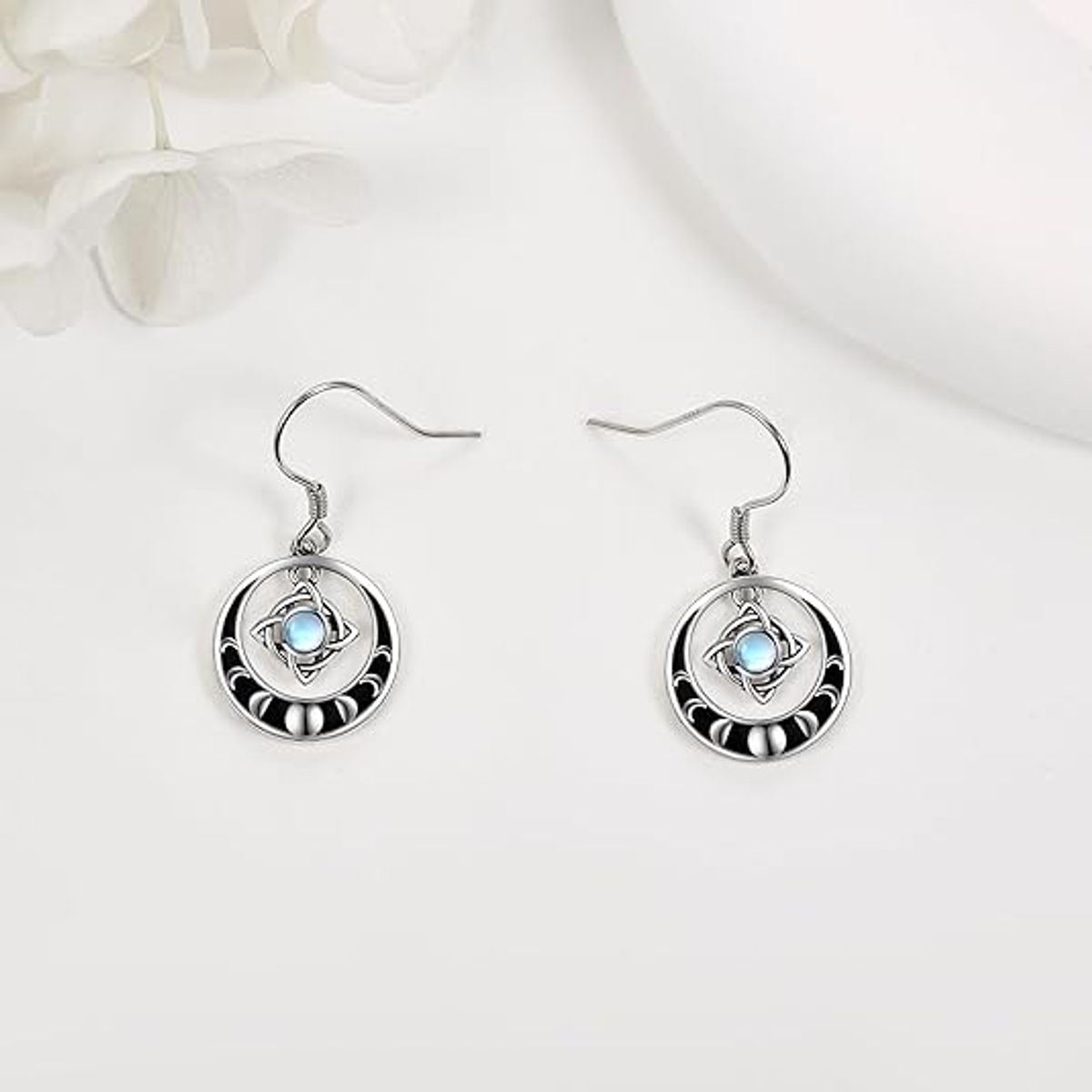 GENERICO - Aros nudo de bruja triqueta piedra luna plata 925 joya mujer