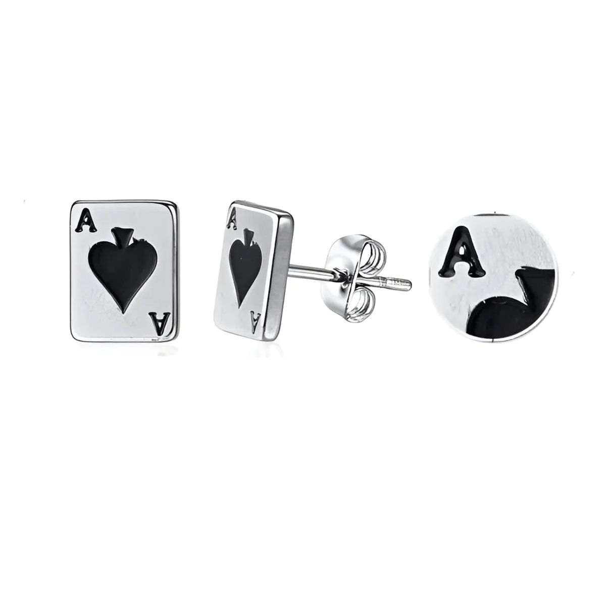 GENERICO - Aros Punk Black Silver Ring As De Espadas Hombre Mujer Royal Madriz