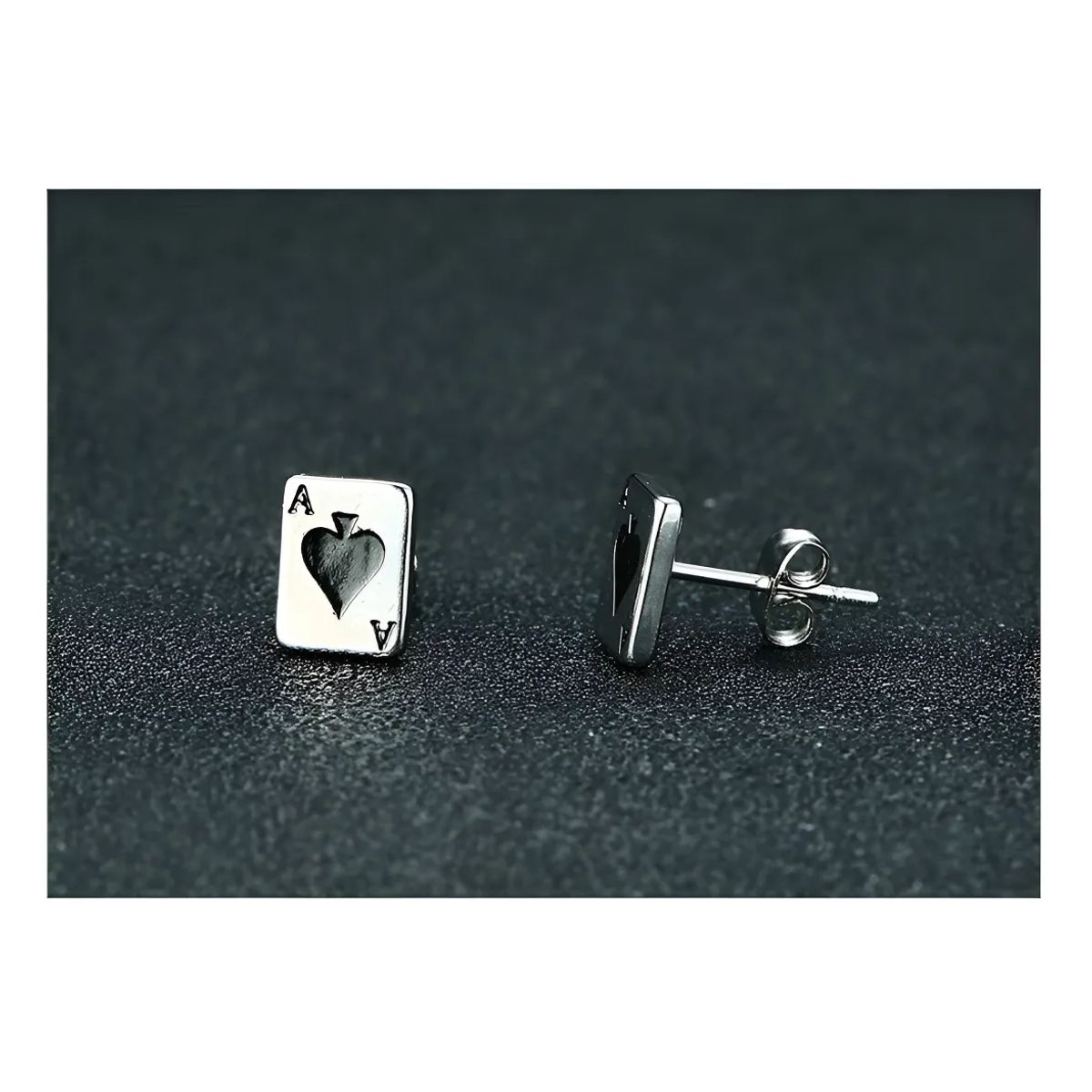 GENERICO - Aros Punk Black Silver Ring As De Espadas Hombre Mujer Royal Madriz