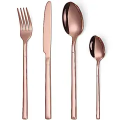 LUGANO - Juego de Cubiertos 24 Piezas de acero Inoxidable Color Oro Rosa