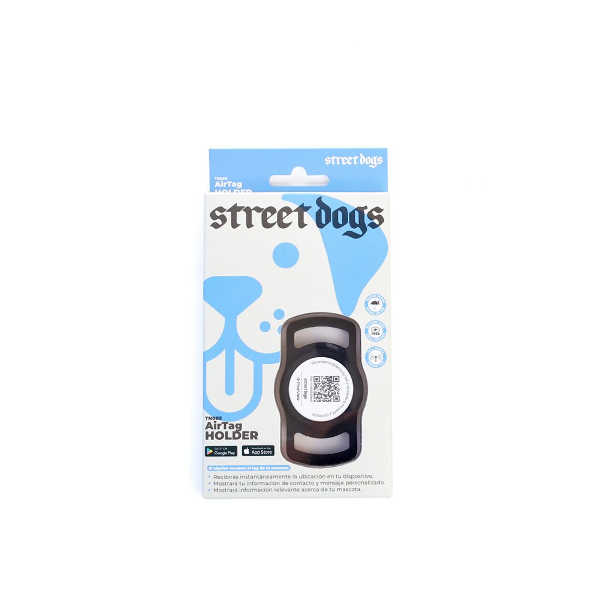 STREET DOGS - Placa Identificación Inteligente Sujetador de AirTag Negro