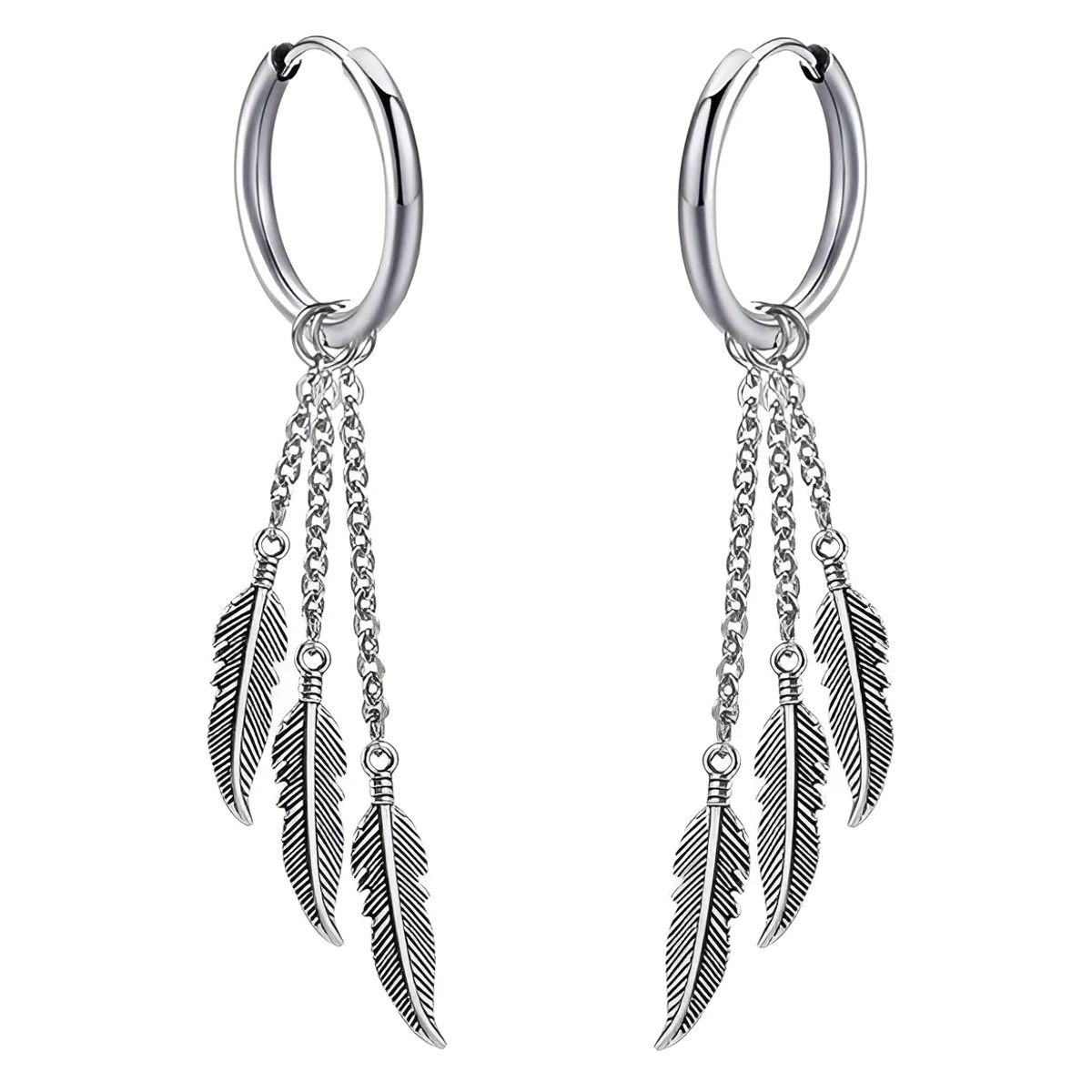 GENERICO - Aros Punk Plumas Black Silver Space Hombre Mujer Royal Madriz