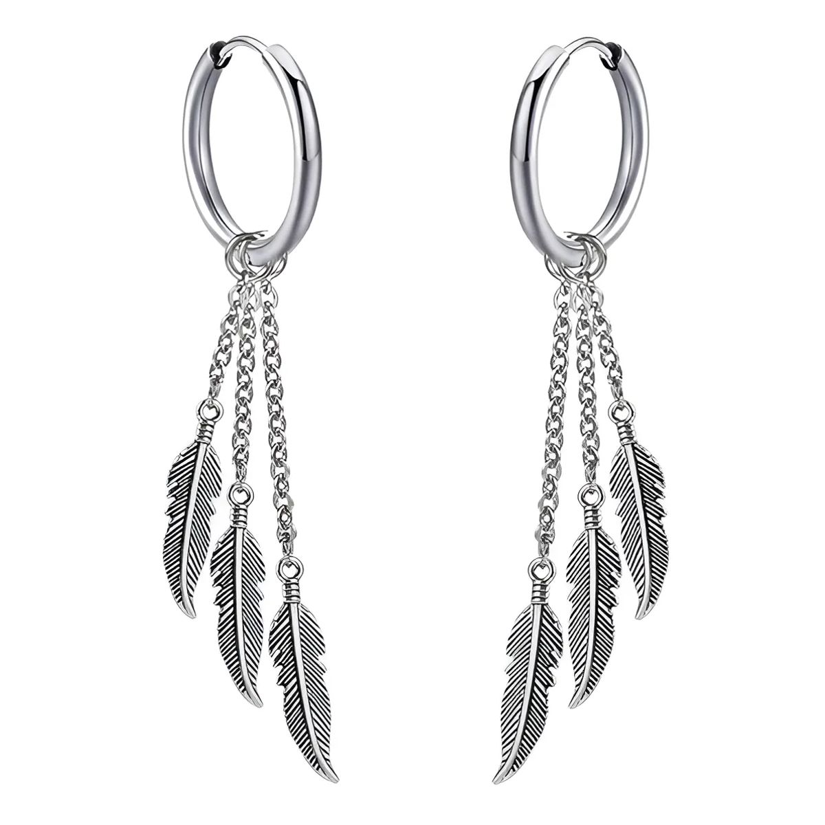 GENERICO - Aros Punk Plumas Black Silver Space Hombre Mujer Royal Madriz