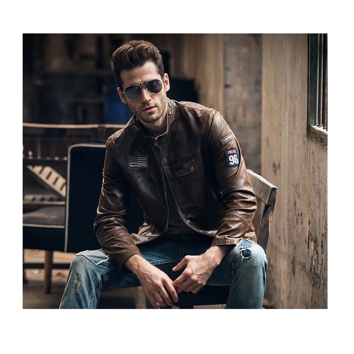 ROYAL - Chaqueta De Cuero Genuino Storm Hombre Motociclista