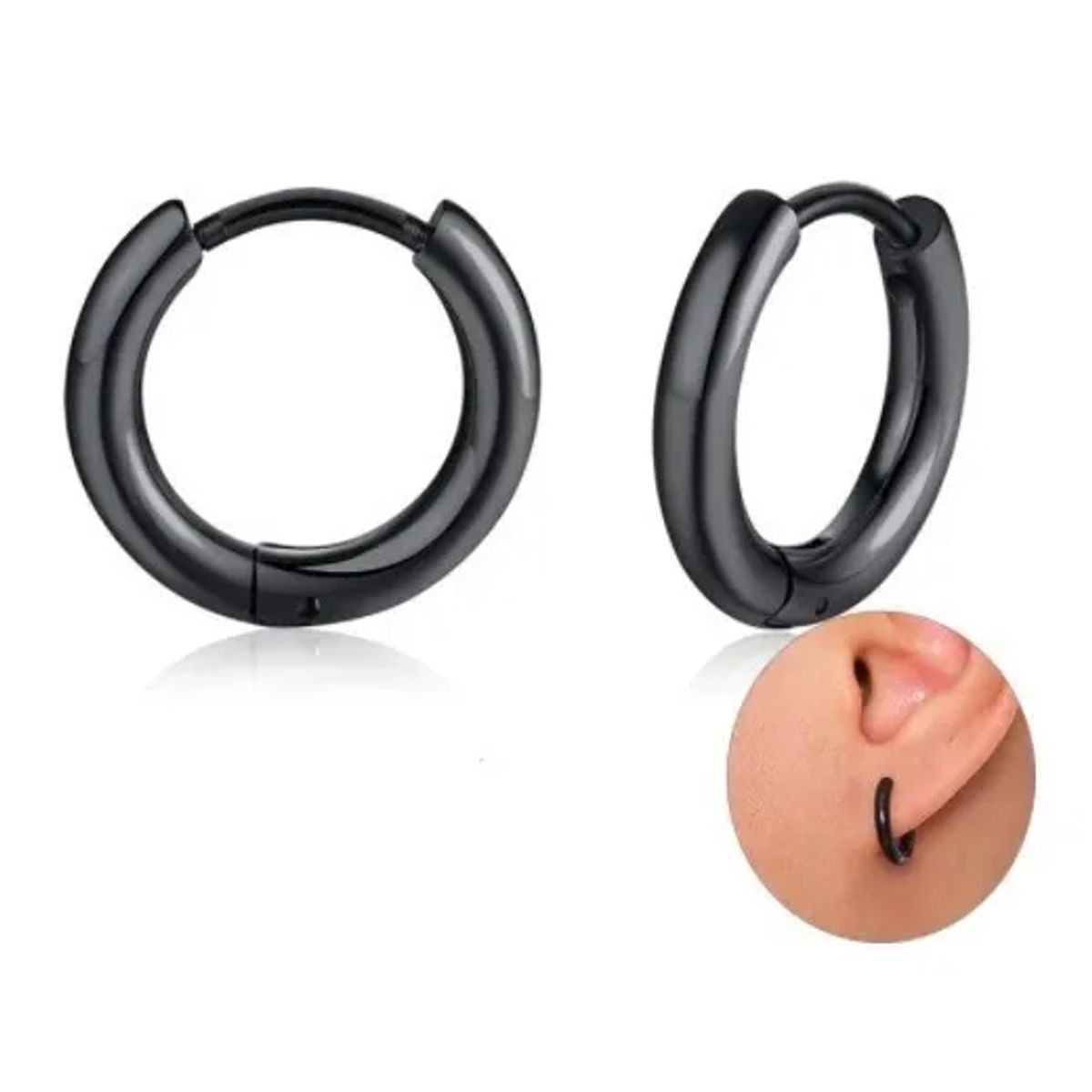 GENERICO - Aros 12mm Punk Hombre Mujer Black Manba Earing