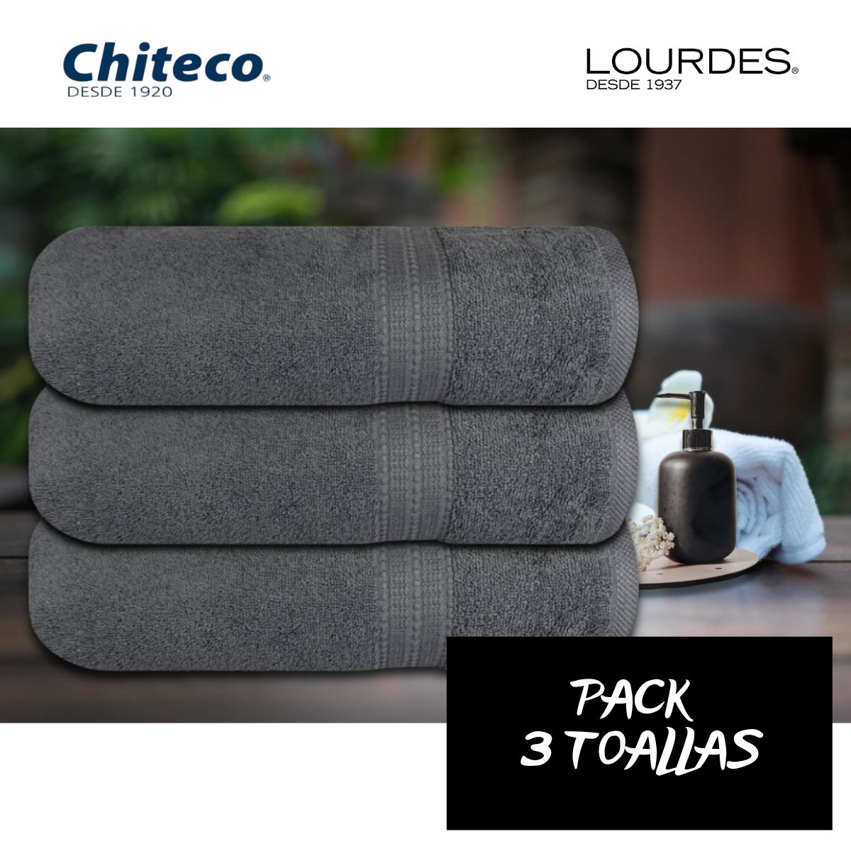 CHITECO - Pack 3 Toallas Algodón 500g Baño 140 X 70 Cm Color Grafito