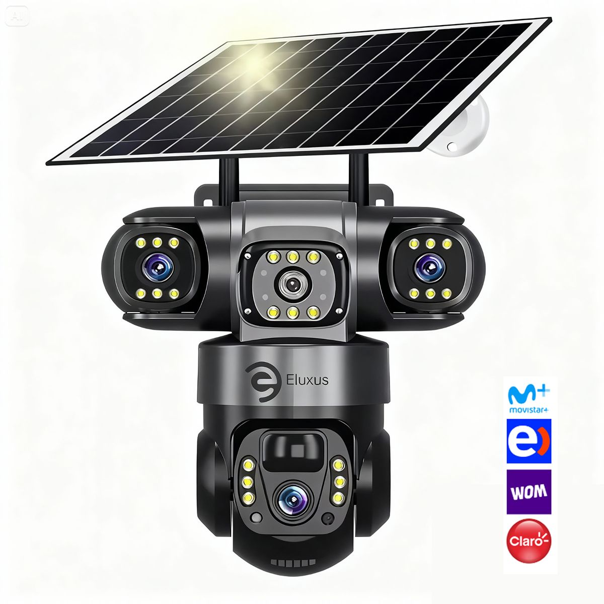 GENERICO - Cámara De Seguridad Solar Eluxus 4G Chip 360° Full Hd App Exterior 10x Negro