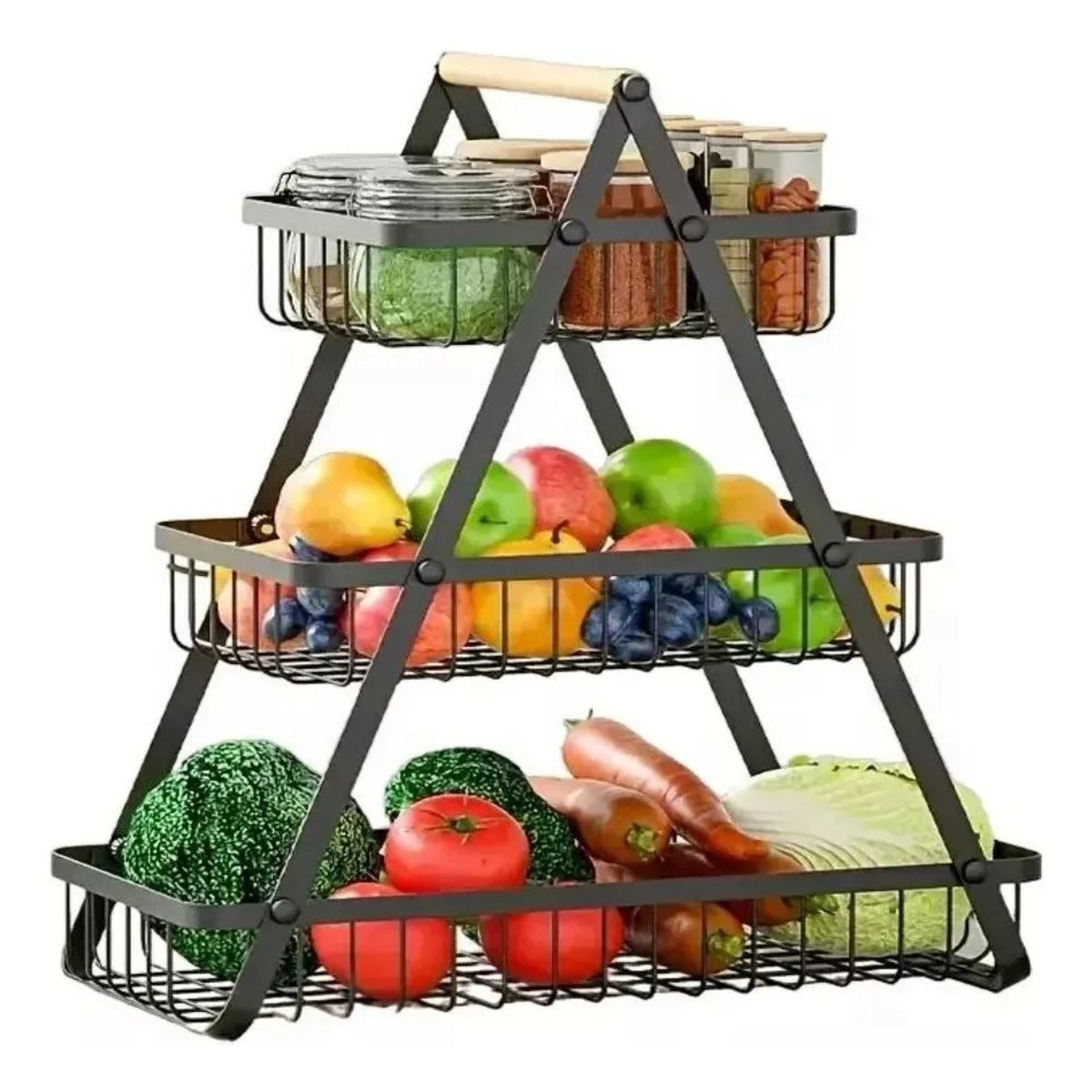 GENERICO - Canasto De Mesa 3n Frutero Panero Hortalizas Metalico Negro