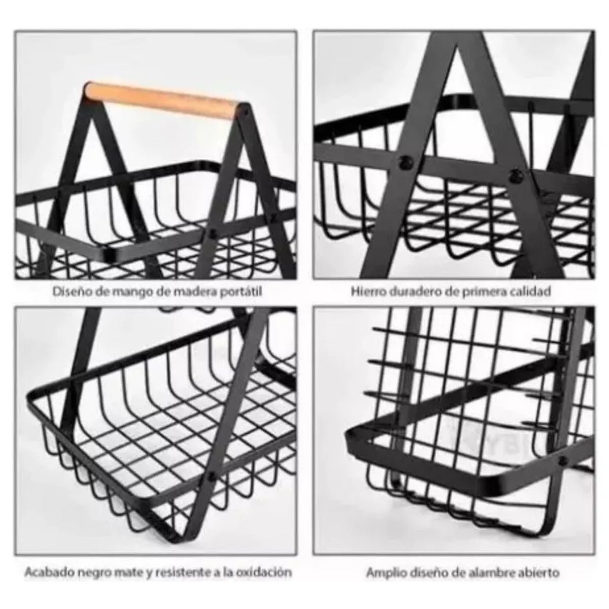 GENERICO - Canasto De Mesa 3n Frutero Panero Hortalizas Metalico Negro