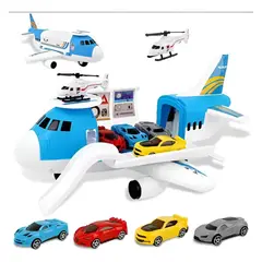 GENERICO - Juguete De Avión De Rescate Porta 12 Vehículos Para Niños Avión Azul Acero