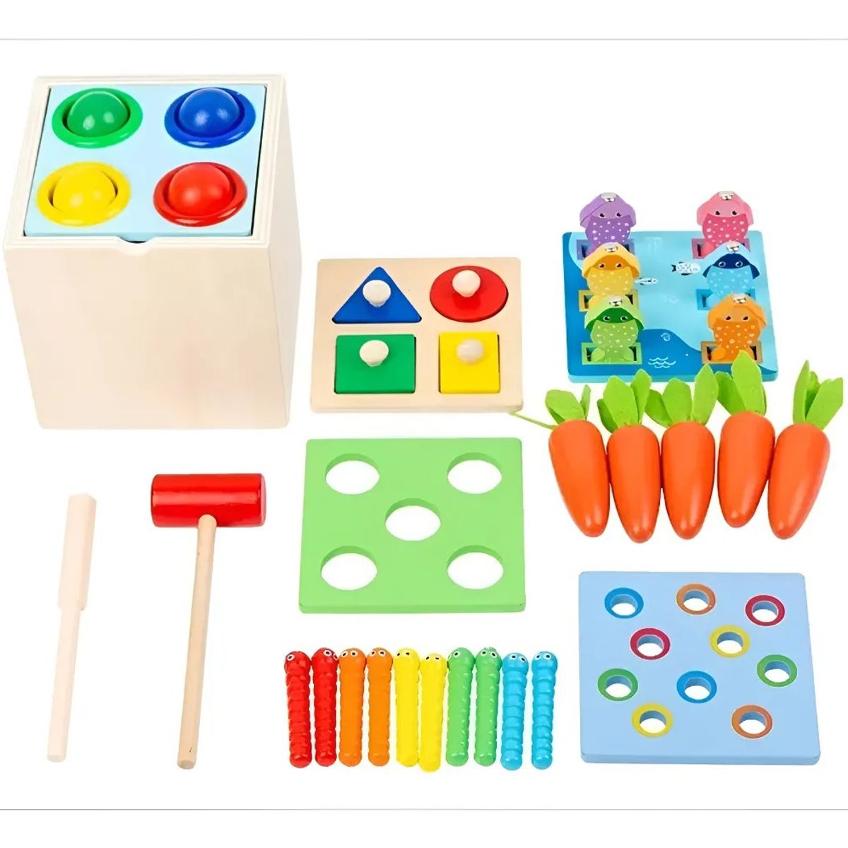 GENERICO - Montessori Juguete 5 En 1 De Madera Didáctico Para Niños Beige