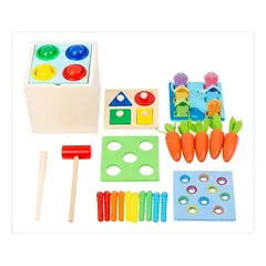 GENERICO - Montessori Juguete 5 En 1 De Madera Didáctico Para Niños Beige