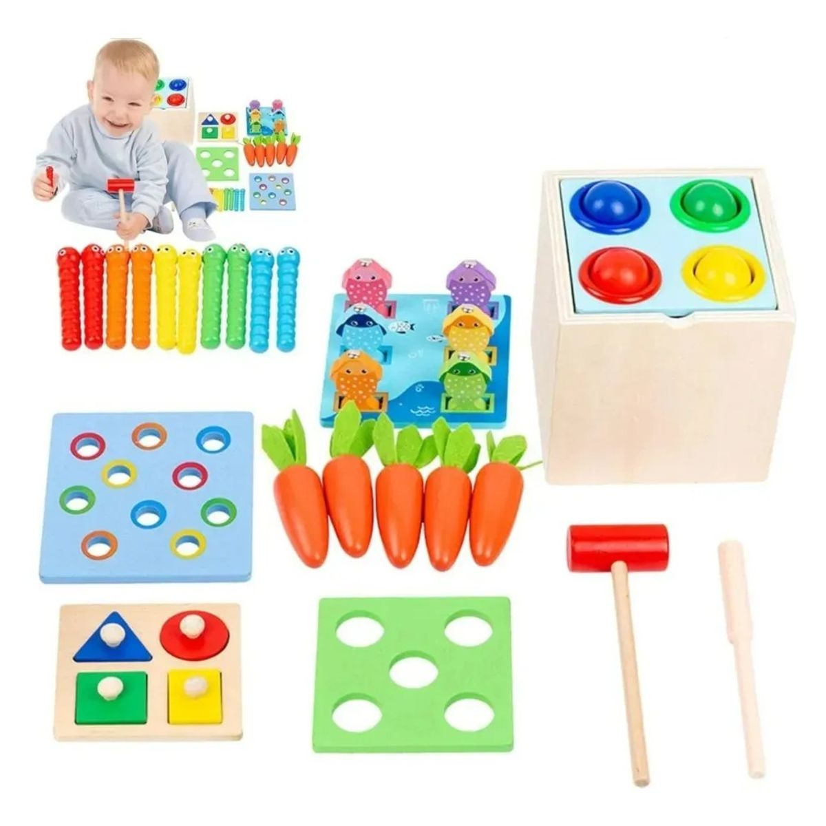 GENERICO - Montessori Juguete 5 En 1 De Madera Didáctico Para Niños Beige