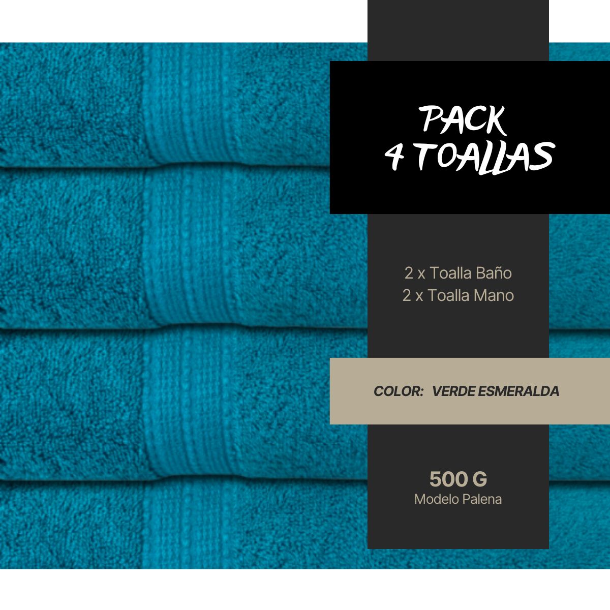CHITECO - Pack 4 Toallas Chiteco (by Lourdes) 500g Baño y Manos Verde Esmeralda